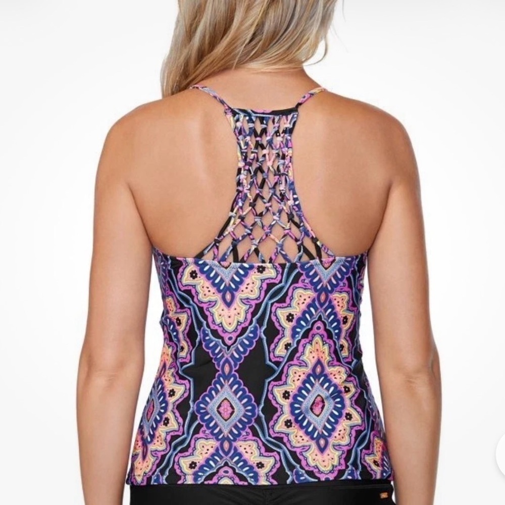 Raisins Tankini Top Small Nepal Nights Macrame Racerback Black Blue Pink - Picture 2 of 9